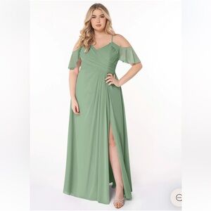 AZAZIE DAKOTA Matcha A-Line V-Neck Pleated Chiffon Dress